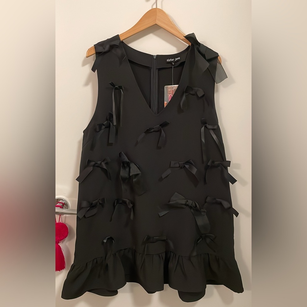 Sister Jane Black Bow Embellished Mini Dress L